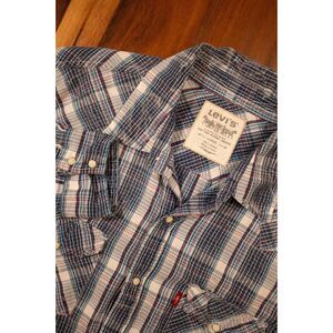 Levi's Flannel‎ Shirt Men's Size Large Pearl Snap Western Plaid Cowboy